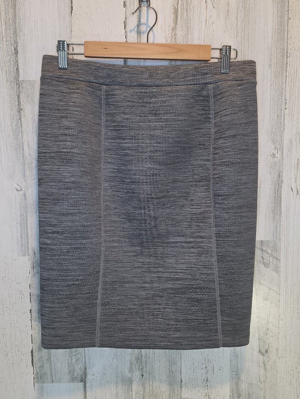 Elle Gray Pencil Skirt Women's Medium Stretch Knit Career Office Business Casual